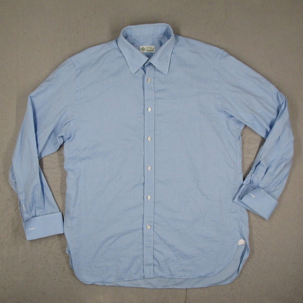 Borrelli Neiman Marcus Mens Light Blue Cotton French Cuff Dress Shirt 17.5 44